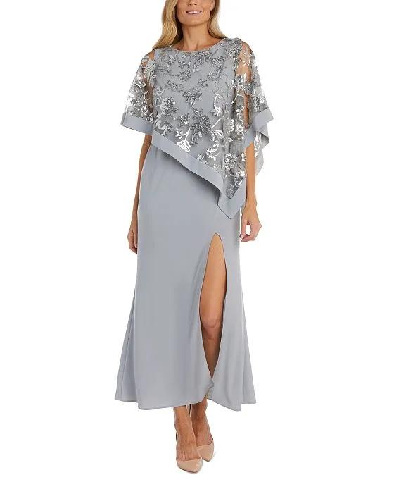 Women's Sequinned Floral-Lace-Poncho Gown