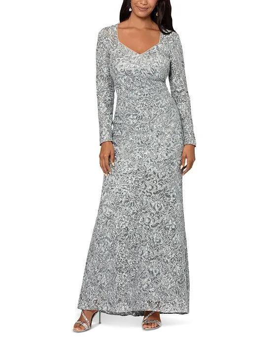 Women's Sequinned Lace Fit & Flare Gown