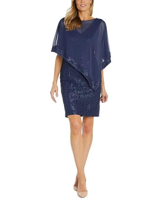 Women's Sequinned-Lace Sheer-Poncho Dress 