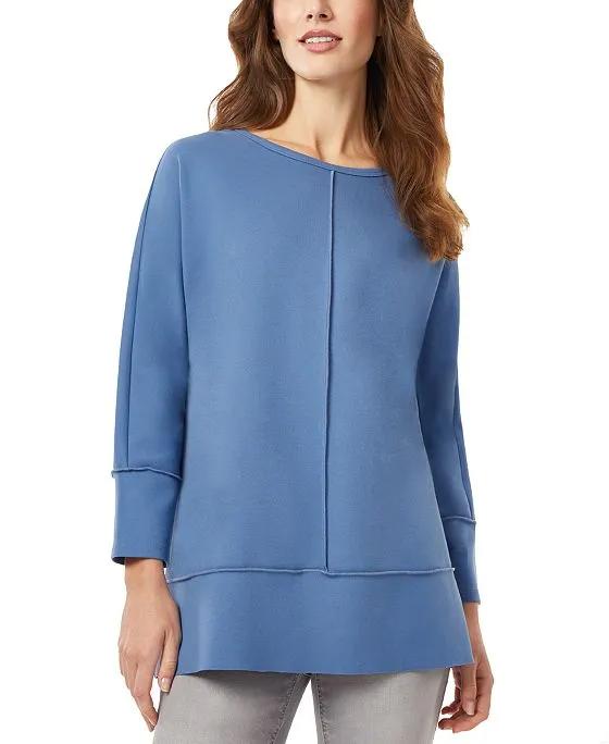 Women's Serenity Knit Tunic Top with Three Quarter Length Dolman Sleeves and Seam Details