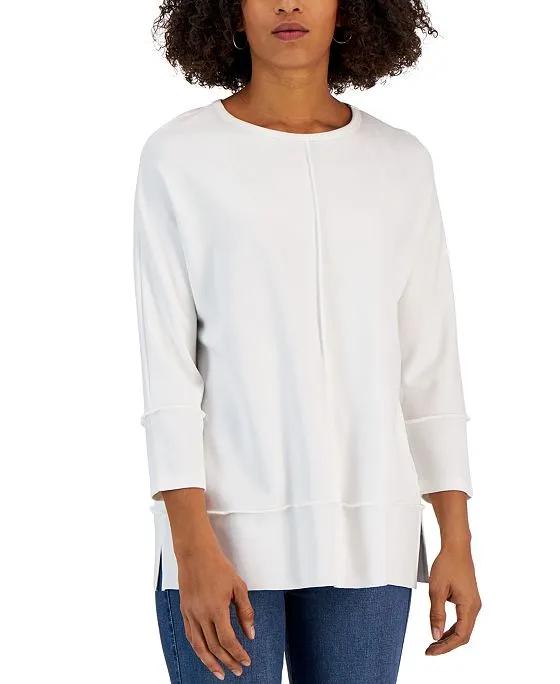 Women's Serenity Knit Tunic with Three Quarter Length Dolman Sleeves and Seam Details