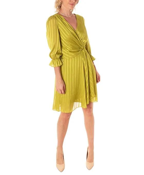 Women's Shadow Stripe Faux-Wrap Dress