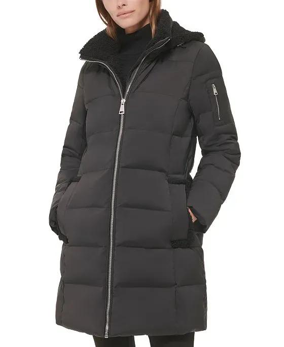 Women's Sherpa-Trimmed Hooded Puffer Coat