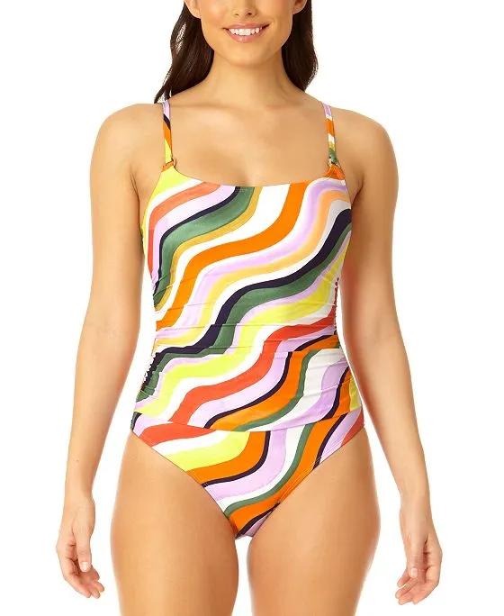Women's Shirred Printed One-Piece Swimsuit