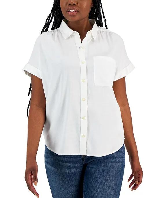 Women's Short-Sleeve Collared Camp Shirt, Created for Macy's