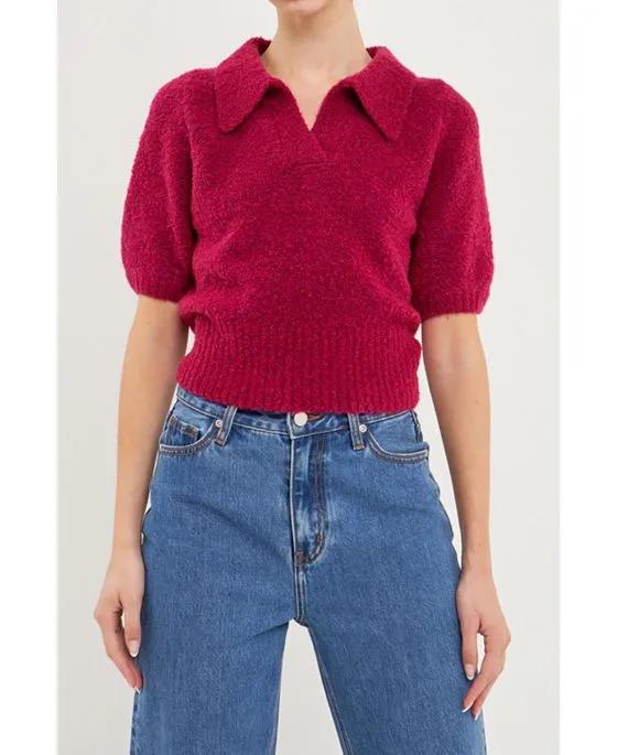 Women's Short Sleeve Collared Sweater
