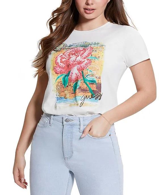 Women's Short-Sleeve Cotton Positano Rose T-Shirt
