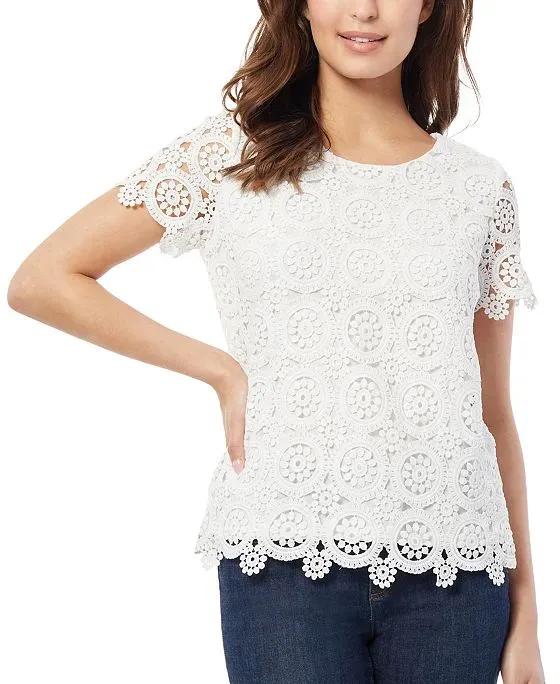 Women's Short-Sleeve Lace Overlay Top