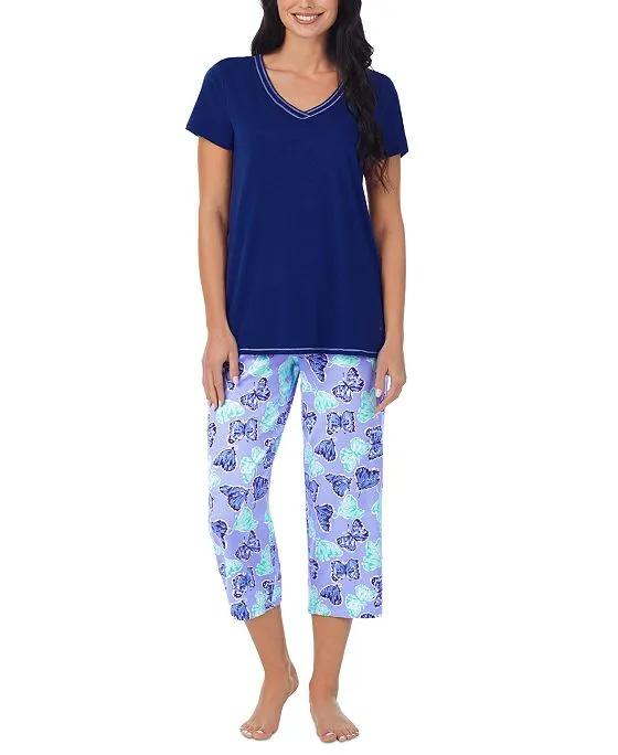 Women's Short-Sleeve Printed Capri Pajamas Set