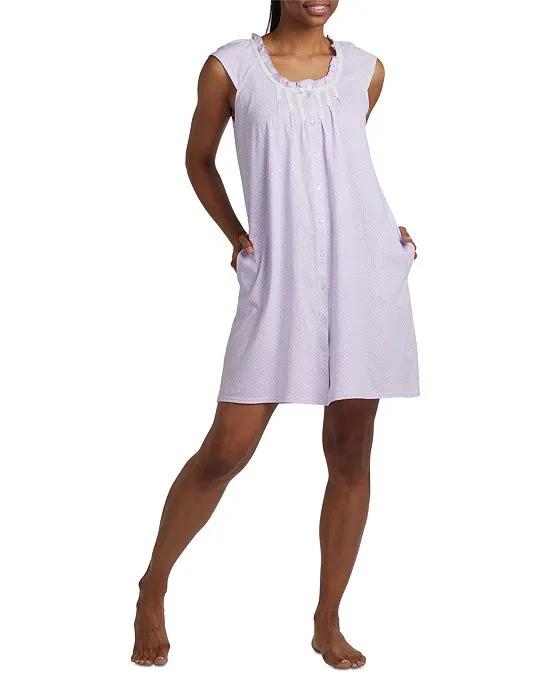 Women's Short Sleeve Short Knit Dot Printed Gown