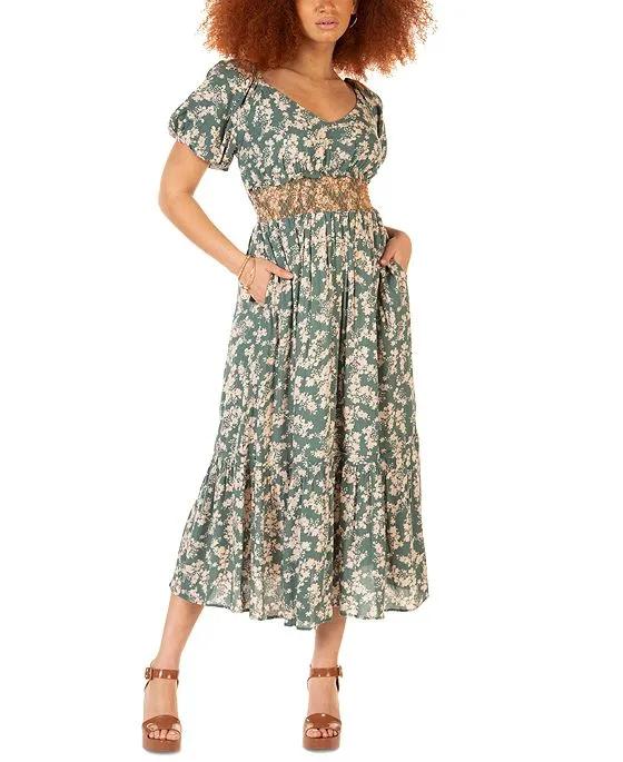 Women's Short-Sleeve Smocked-Waist Tiered Maxi Dress