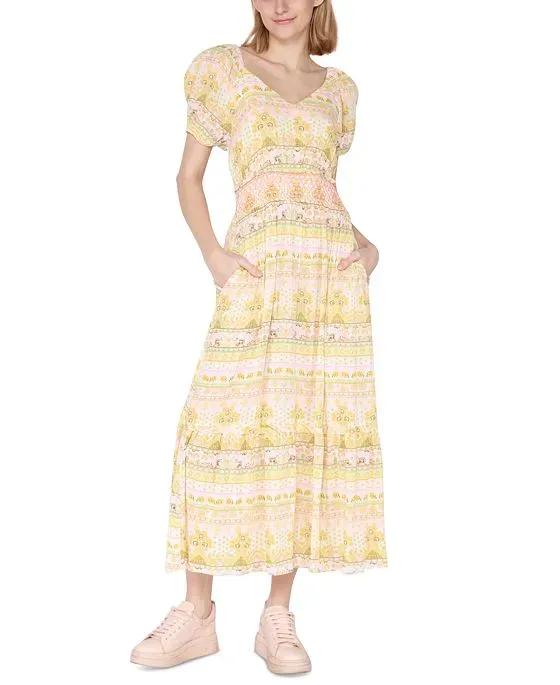 Women's Short-Sleeve Smocked-Waist Tiered Maxi Dress