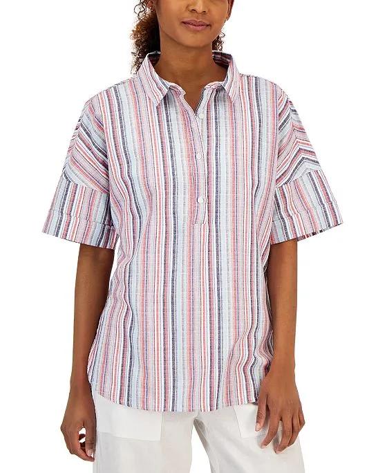 Women's Short Sleeve Striped Cotton Top 
