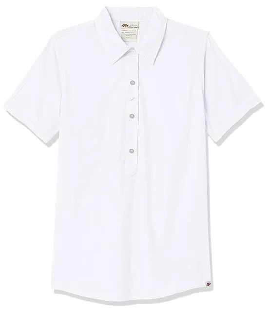 Women's Short Sleeve Woven Popover Shirt with 3 Buttons