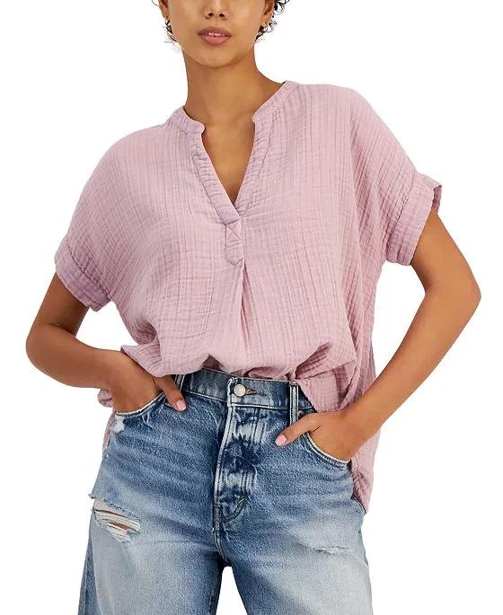Women's Short-Sleeved Cotton Popover Shirt