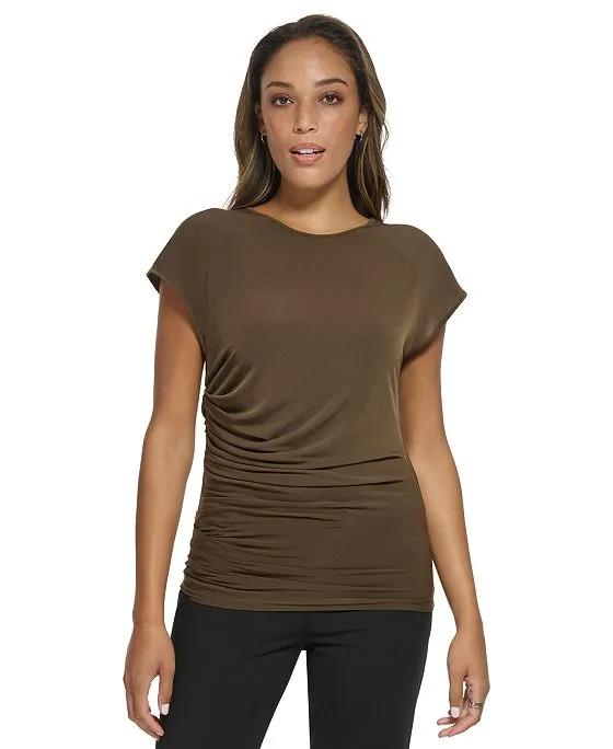 Women's Side-Ruched Cap-Sleeve Top