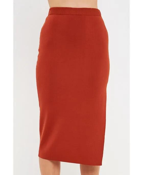 Women's Side Slit Detailed Knit Midi Skirt