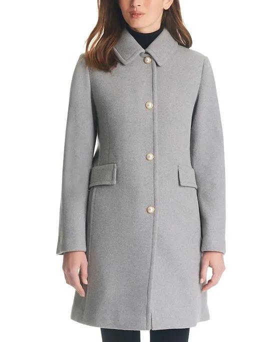 Women's Single-Breasted Imitation Pearl-Button Coat