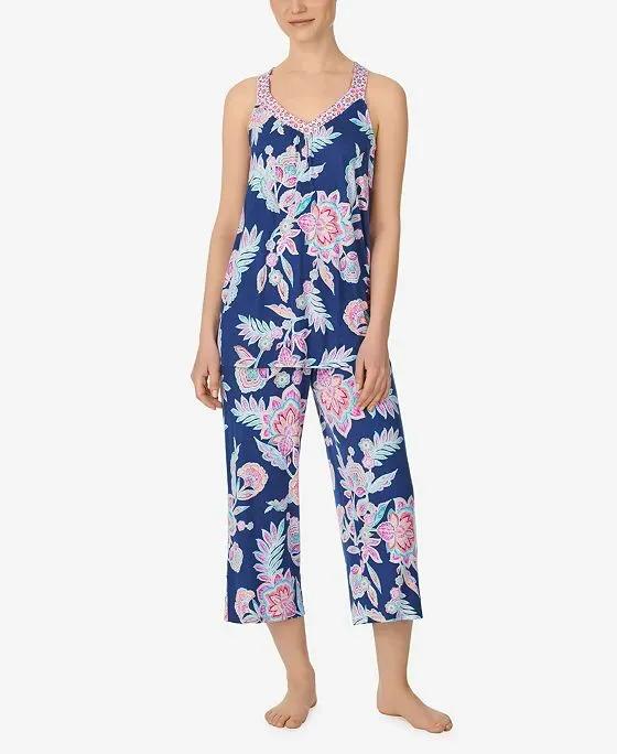 Women's Sleeveless 2 Piece Pajama Set with Capri Pants