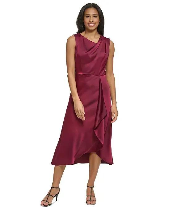 Women's Sleeveless Asymmetric Faux-Wrap Midi Dress