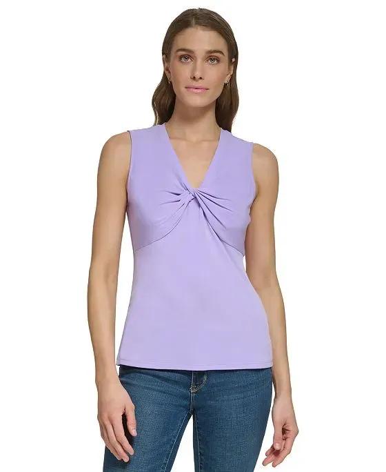 Women's Sleeveless Center Twisted-Front T-Shirt 