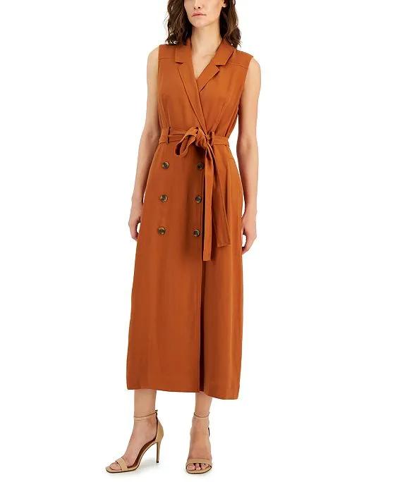 Women's Sleeveless Double-Breasted Trench Maxi Dress