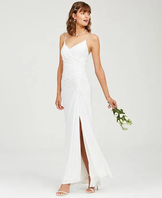 Women's Sleeveless Front Slit Ruched Gown