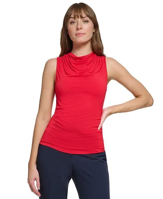 Women's Sleeveless Ruched Cowl-Neck Top
