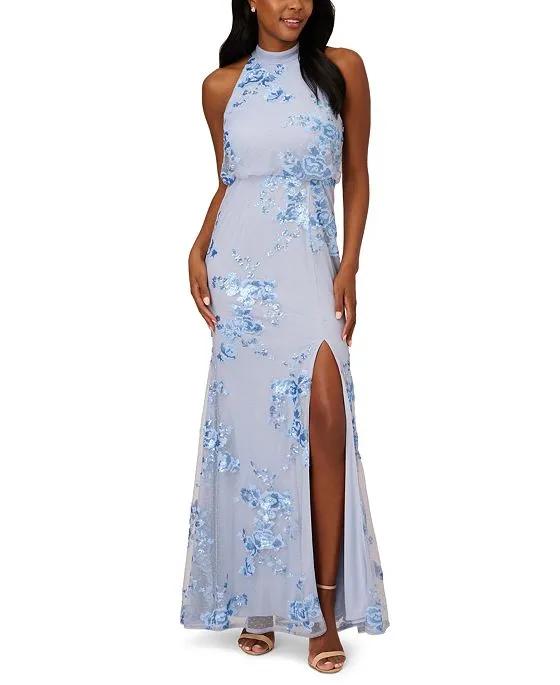 Women's Sleeveless Sequin Mesh Gown