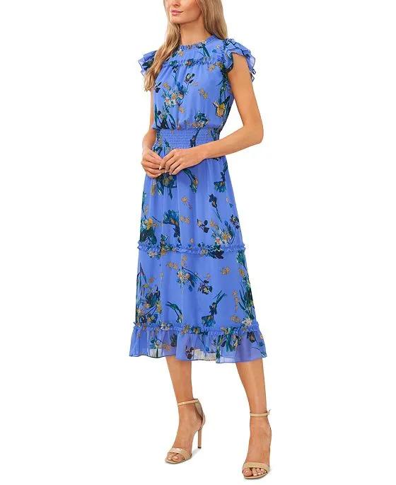Women's Sleeveless Smocked-Waist Floral Midi Dress