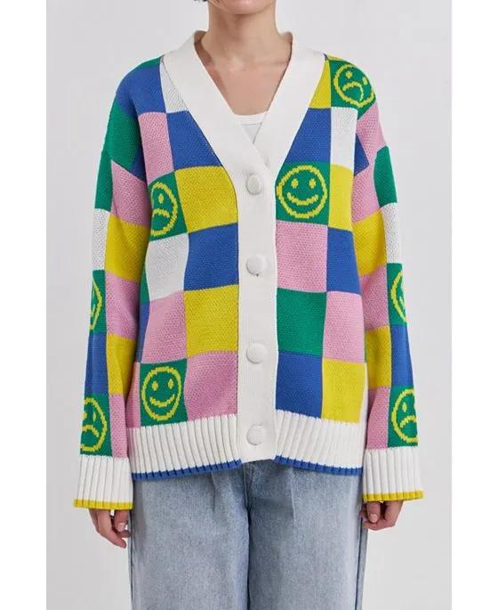 Women's Smiley Colorblock Knit Cardigan