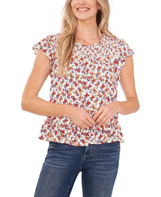 Women's Smocked Knit Top with Flounce