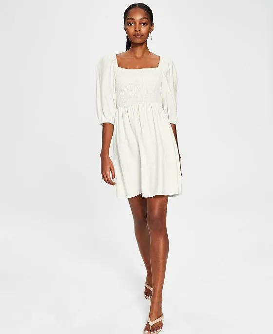 Women's Smocked Puff-Sleeve Fit & Flare Dress, Created for Macy's 