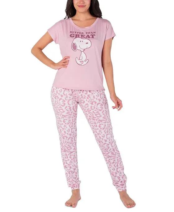 Women's Snoopy Leopard-Print Pajama Set
