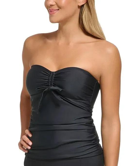 Women's Solid Bandeau Bow-Front Removable-Strap Tankini Top