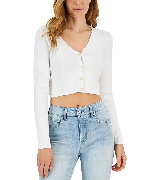 Women's Solid Button-Front Cropped Cardigan  