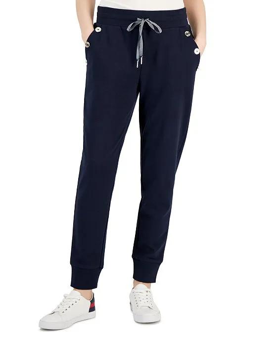 Women's Solid Button-Trimmed Nautical Jogger Pants