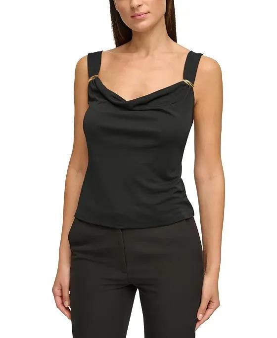 Women's Solid-Color Cowl-Neck Sleeveless Top