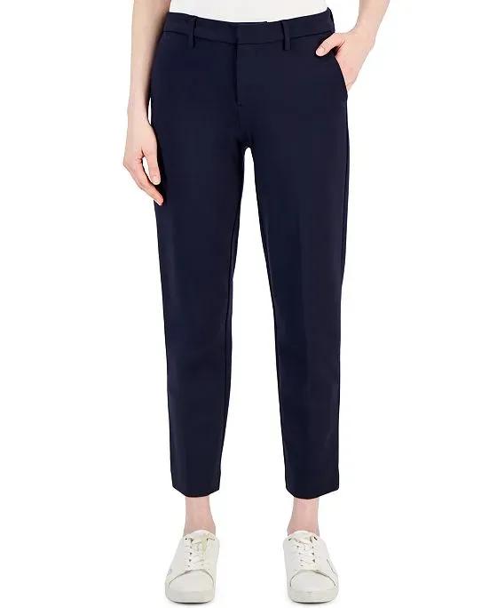 Women's Solid-Color Flat-Front Ankle Trousers