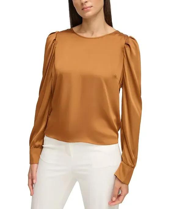 Women's Solid-Color Long Puff-Sleeve Top