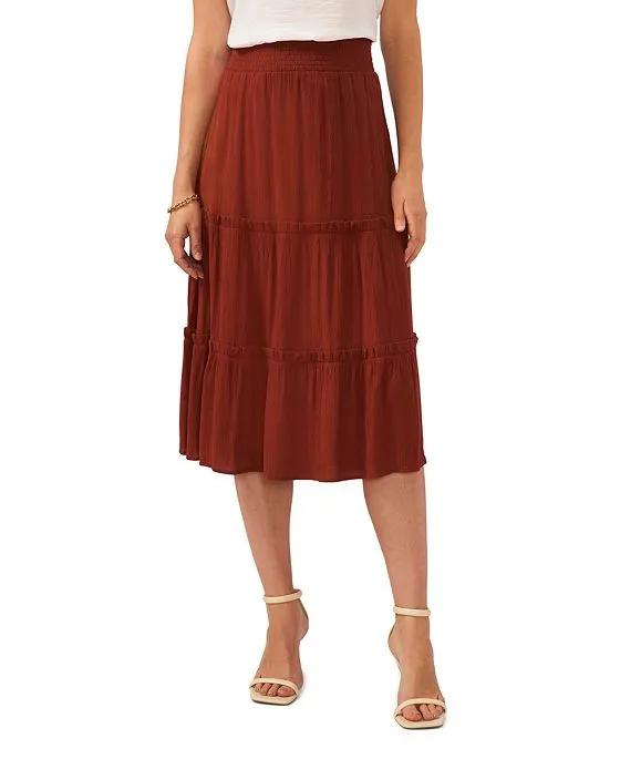 Women's Solid-Color Tiered Pull-On Skirt