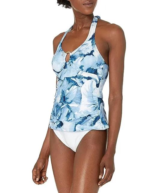 Women's Solid Halter Tankini Swimsuit with Removable Soft Cups