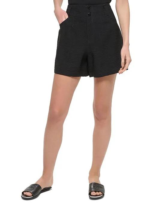 Women's Solid High-Waist Crinkled Dressing Shorts