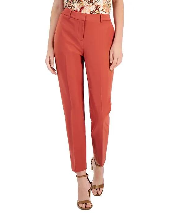 Women's Solid Mid-Rise Straight-Leg Ankle Pants