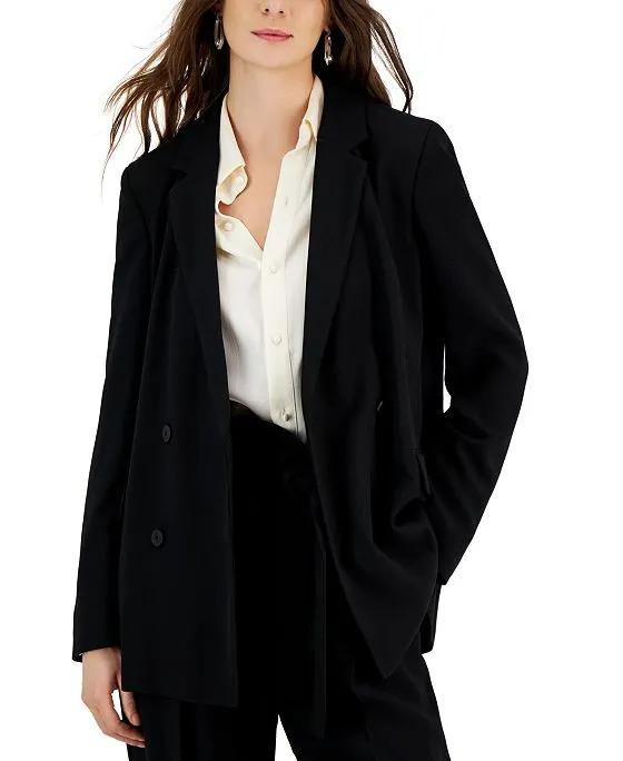 Women's Solid Relaxed-Fit Long-Sleeve Button-Front Blazer