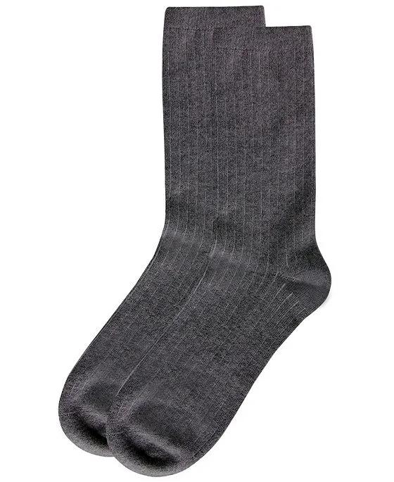 Women's Solid Ribbed Knit Cashmere Blend Crew Socks, 2 Pack