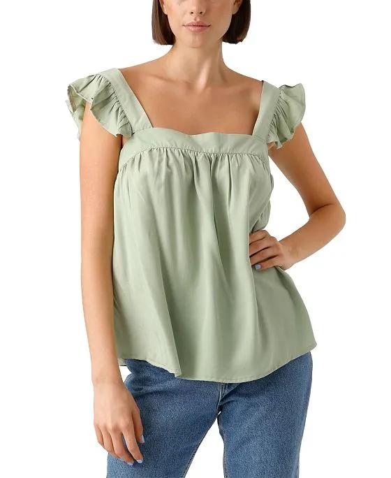 Women's Solid Ruffled-Strap Square-Neck Top