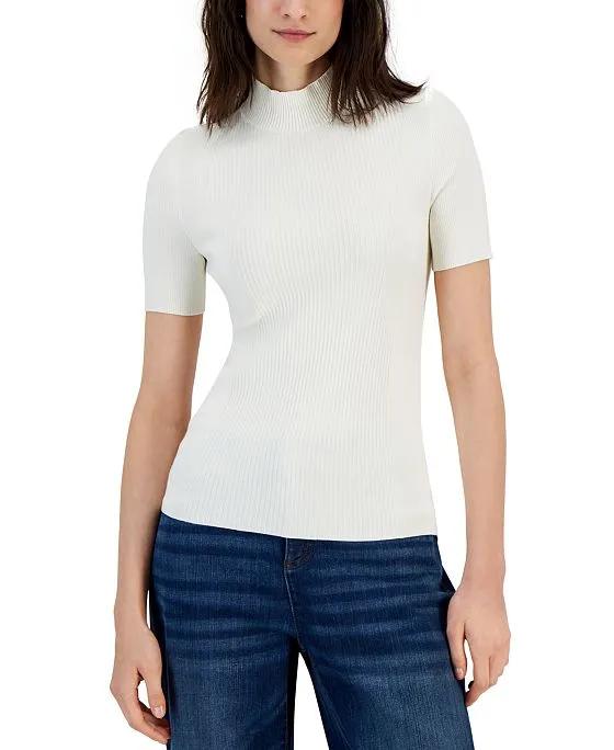 Women's Solid Short Sleeve Turtleneck Sweater 