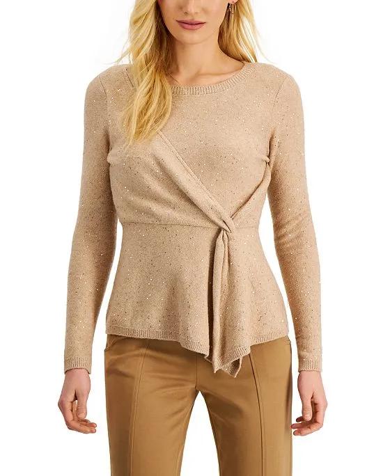 Women's Solid Side-Twist Cascade Sweater
