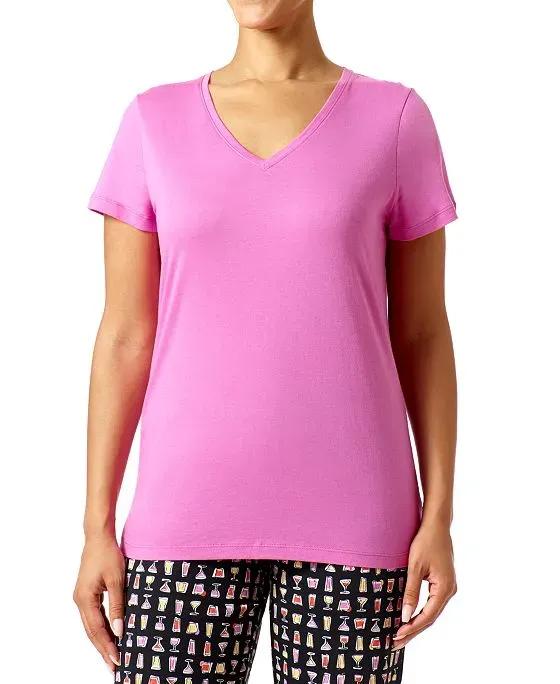 Women's Solid V-Neck SHort Sleeve Pajama T-Shirt